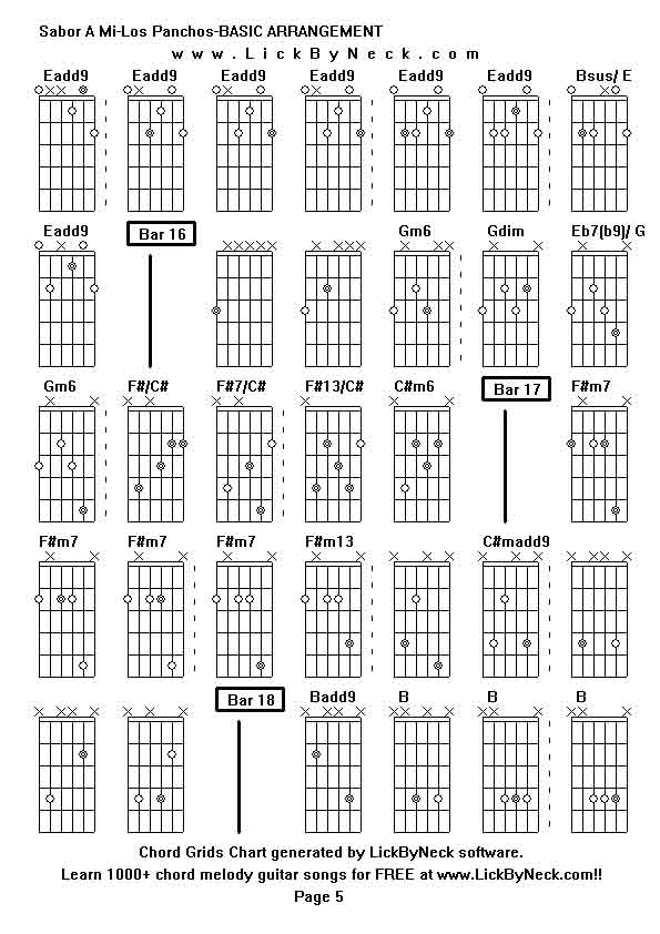 Chord Grids Chart of chord melody fingerstyle guitar song-Sabor A Mi-Los Panchos-BASIC ARRANGEMENT,generated by LickByNeck software.